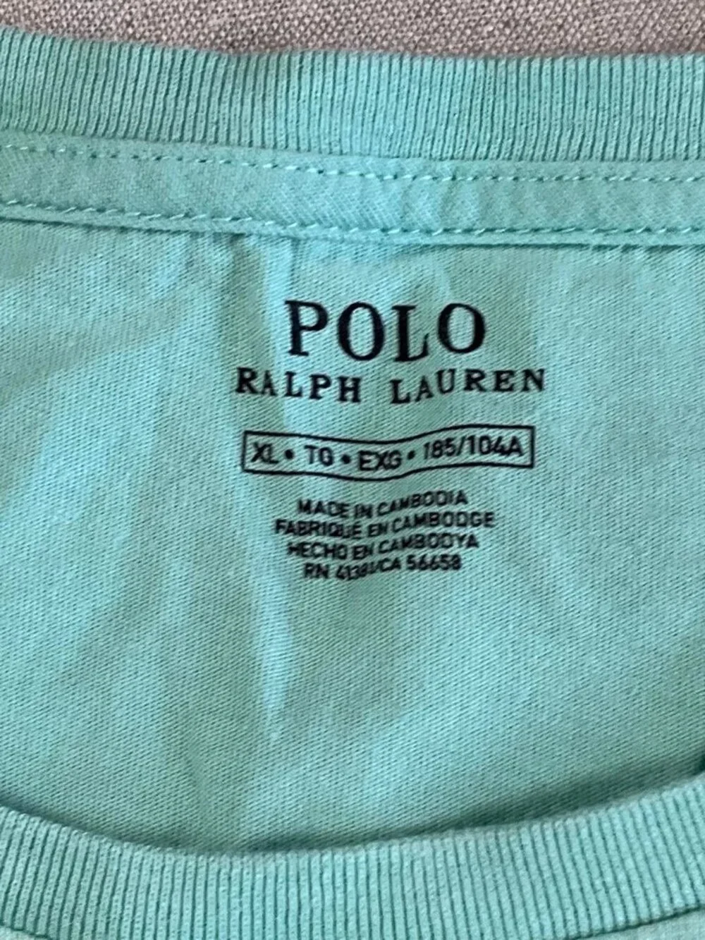 Mens Polo Ralph Lauren Mint Green Preppy Cotton Single Stitch Tee (XLarge)